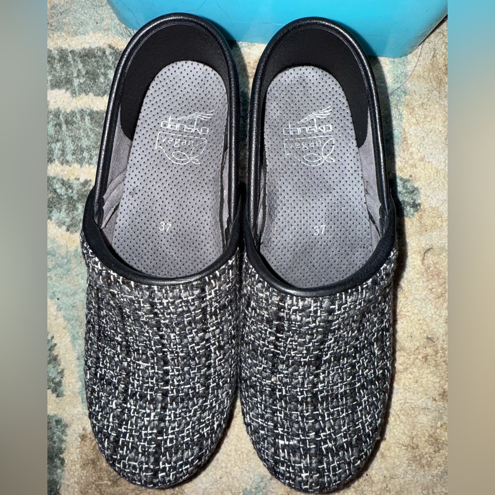 Dansko Black and Gray Chenille Slip-On Shoes